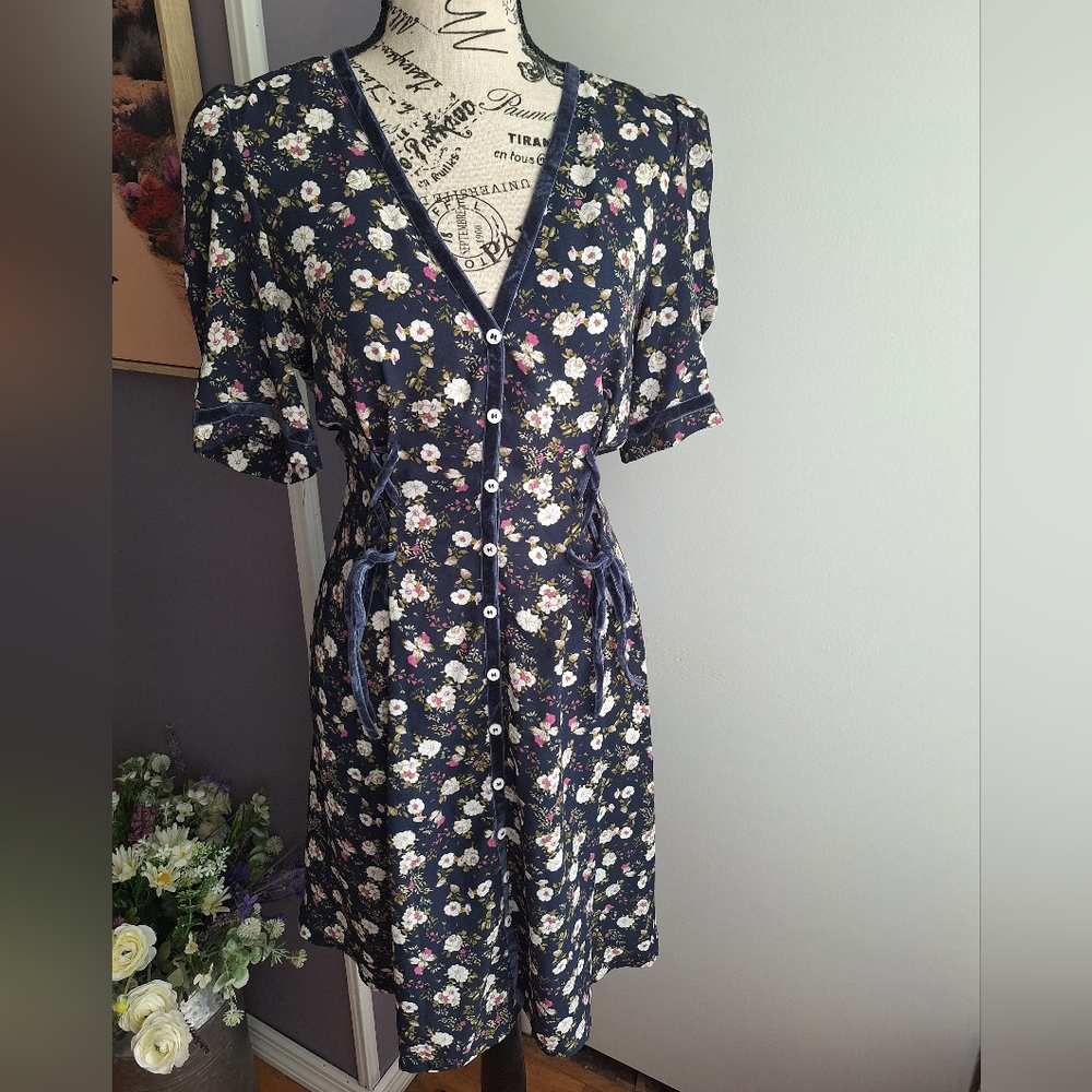 Chelsea & Violet Navy Floral Polka Dot Dress